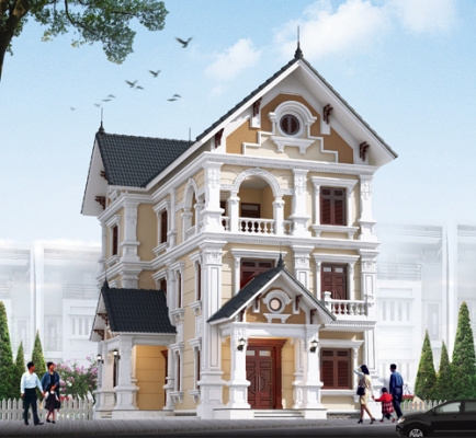 Mẫu nhà 3 tầng đẹp bán cổ điển 2 mặt tiền 8.5m x 15.6m tại Nam Định BT17005