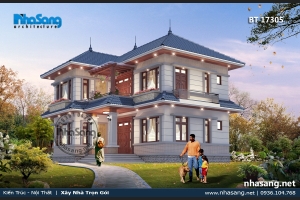 Mẫu biệt thự chữ L 2 tầng mái Nhật đẹp 04 phòng ngủ rộng rãi tại Quảng Ninh BT17305
